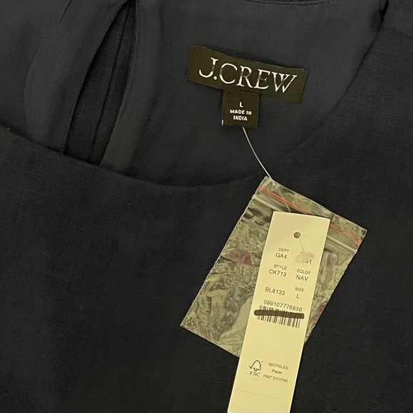 NWT!! J. CREW Maxine Ruffle Trim Dress Linen Navy Blue Drop Waist Lace Large - Picture 13 of 15